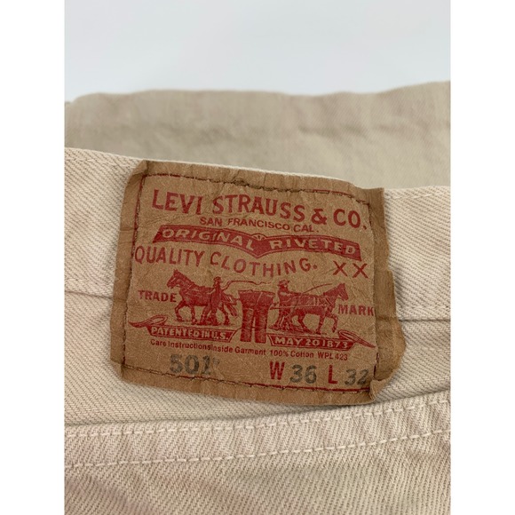 Levis 501 Jeans Mens 36x30* Tan Straight Leg Button Fly 100% Cotton Denim Pants - Picture 6 of 13
